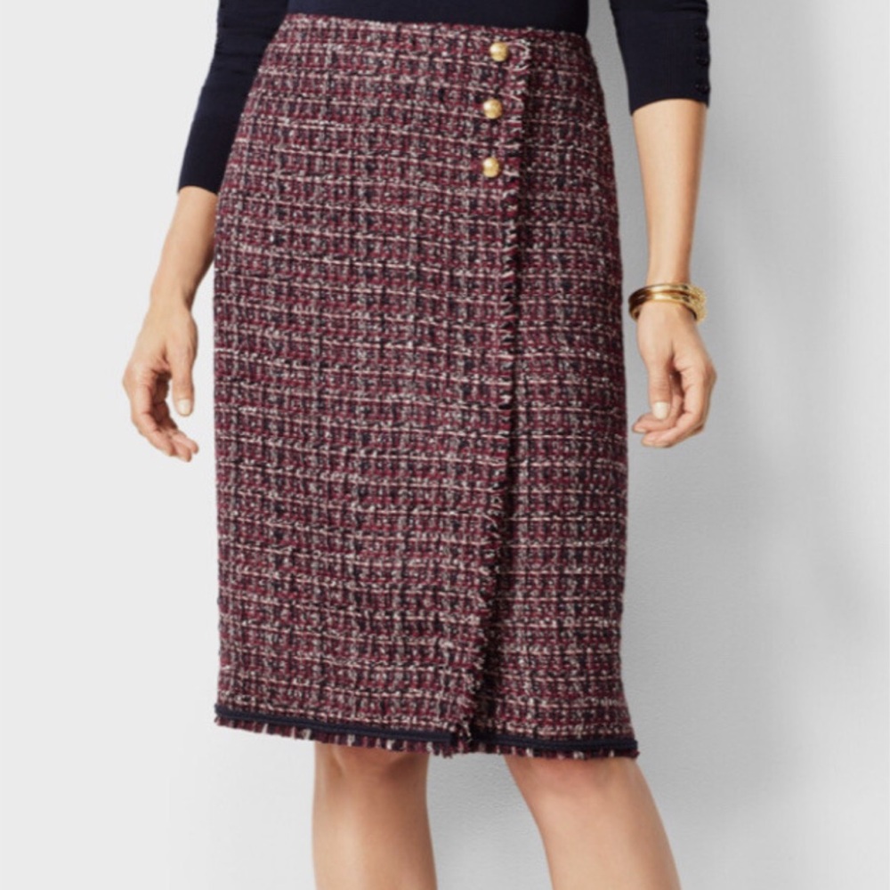 Talbots Tweed Burgundy Pencil Wrap Skirt
